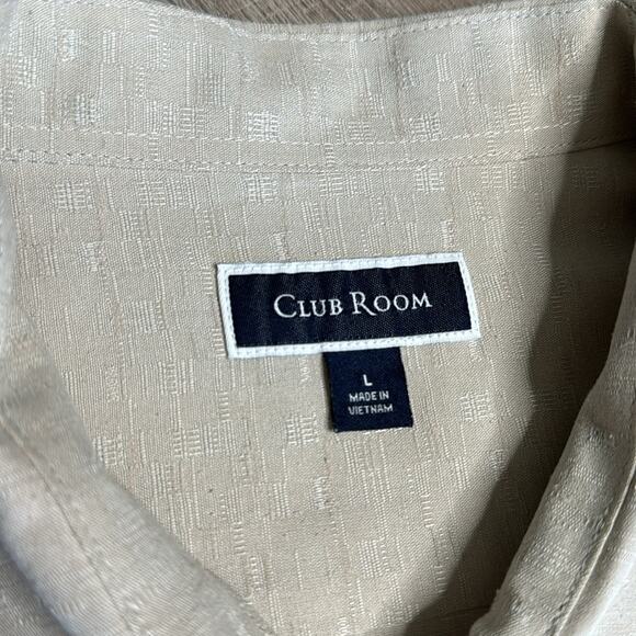 CLUB ROOM Beige Cream Silk Blend Short Sleeve Button Front Shirt Men’s - Picture 2 of 8
